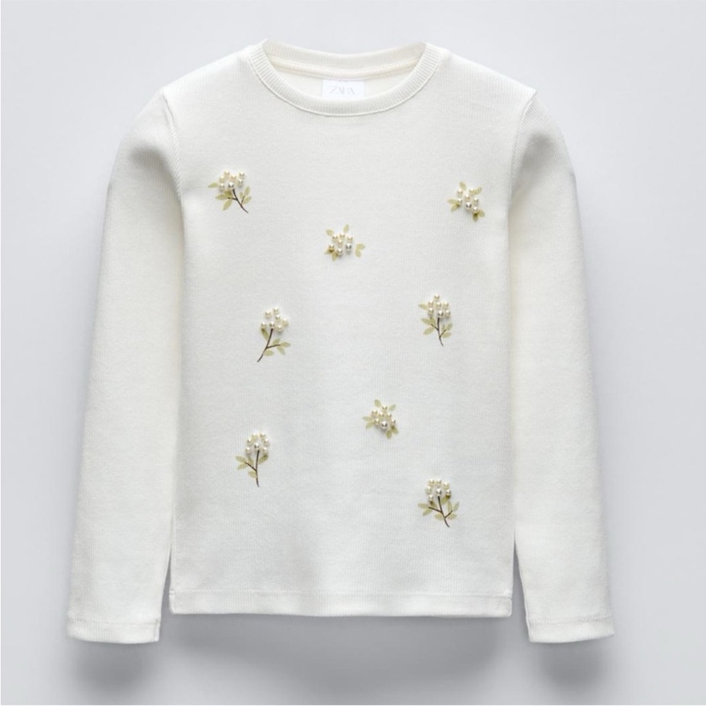 ZARA Girls Long Sleeve Shirt with Pearls - Sz. 13-14